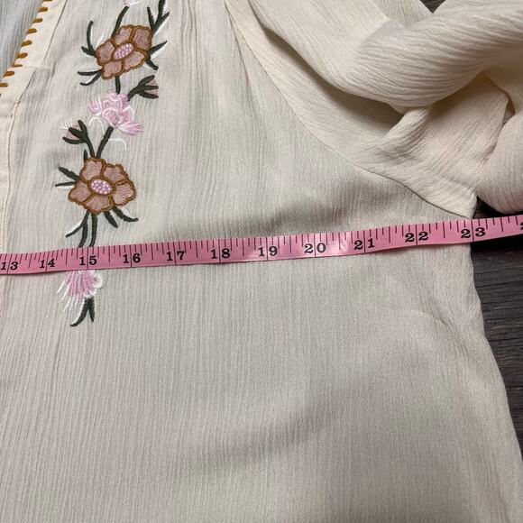 Boho Embroidered Blouse Cream Floral Peasant Sleeves Top L Cottagecore Coquette - Picture 9 of 10